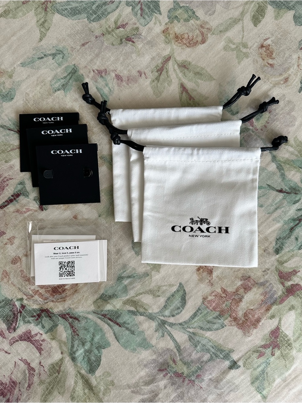 Coach White Drawstring Accessory Pouch Set with Black Logo